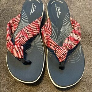 Clarks Navy and Red Patterned Sandals